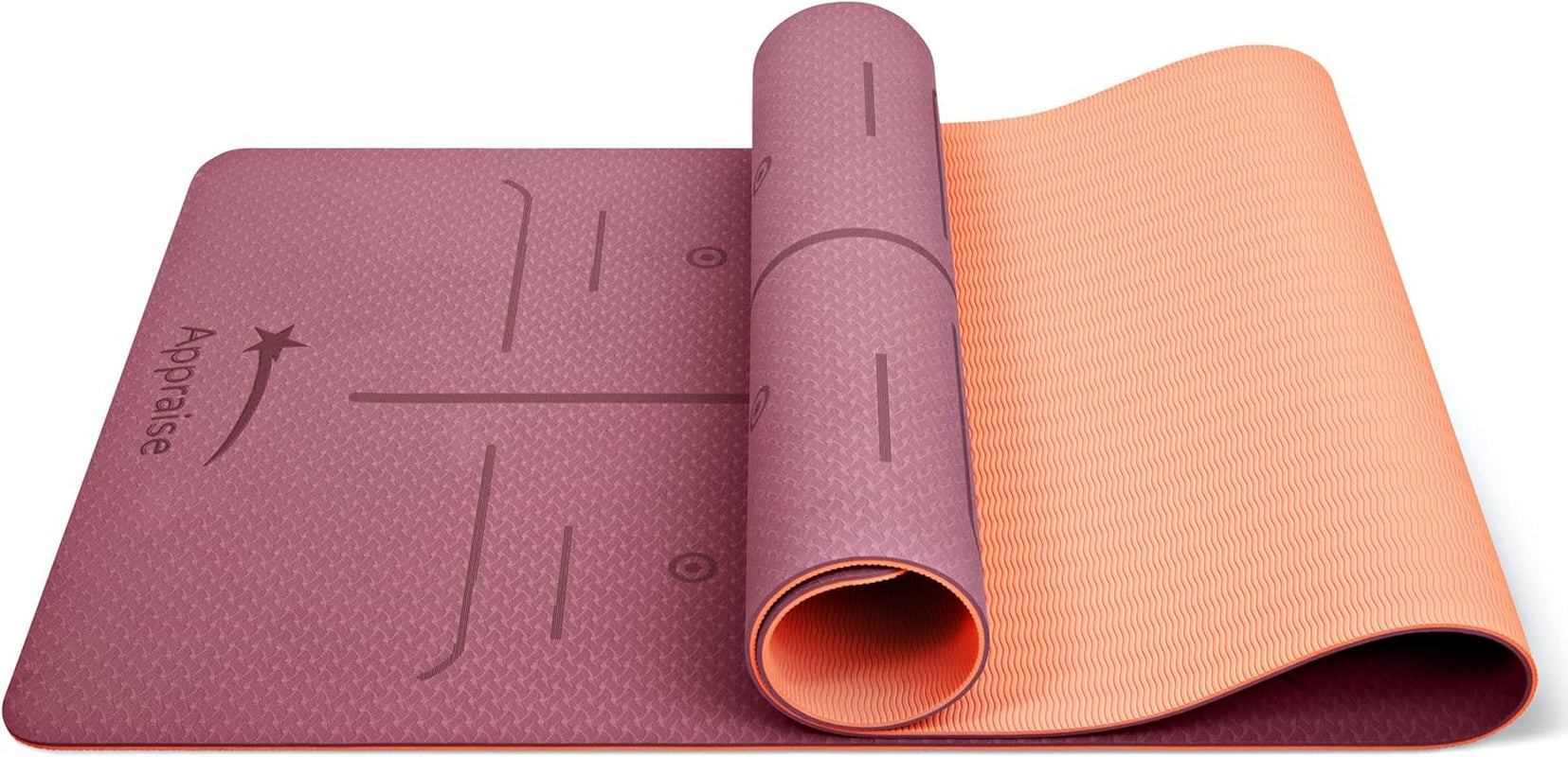 TPE Eco Friendly 1/4" Yoga Mat with Alignment Lines, Carrying Strap and BONUS Yoga Mat Towel, Perfect for Yoga, Pilates and Indoor/Outdoor Fitness